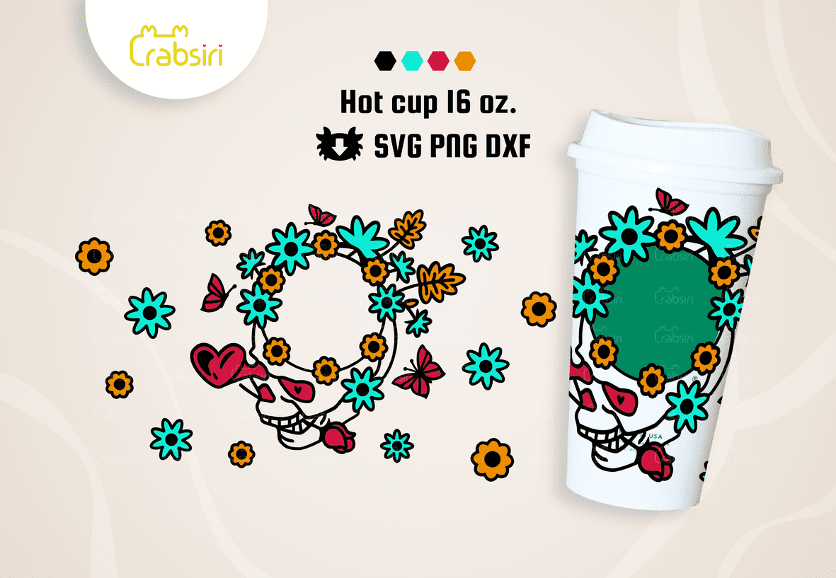 Floral-Skull-cup-wrap-svg